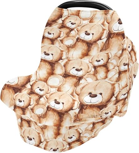 Brown Teddy Bear Baby Car Seat Covers Cartoon Animal Carseat Canopy Soft Infant Stroller Cover Nursing Breastfeeding Covers for Girls Boys Newborn Fit Summer Spring Autumn in Kuwait