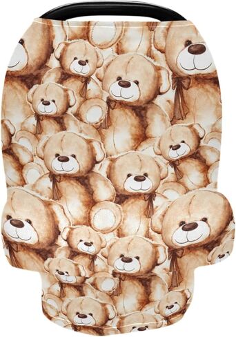 Brown Teddy Bear Baby Car Seat Covers Cartoon Animal Carseat Canopy Soft Infant Stroller Cover Nursing Breastfeeding Covers for Girls Boys Newborn Fit Summer Spring Autumn in Kuwait