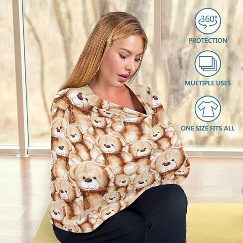 Brown Teddy Bear Baby Car Seat Covers Cartoon Animal Carseat Canopy Soft Infant Stroller Cover Nursing Breastfeeding Covers for Girls Boys Newborn Fit Summer Spring Autumn in Kuwait