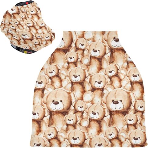 Brown Teddy Bear Baby Car Seat Covers Cartoon Animal Carseat Canopy Soft Infant Stroller Cover Nursing Breastfeeding Covers for Girls Boys Newborn Fit Summer Spring Autumn in Kuwait