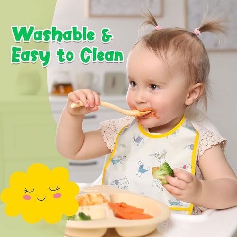 Hoosige 24 Pieces Baby Waterproof Bibs Baby Bibs with Adjustable Snap and Crumb Catcher Pocket Feeding Bibs Apron Pocket Soft Food Bibs for Toddler Boy Infant Girl 6-48 Months, 8 Patterns in Kuwait