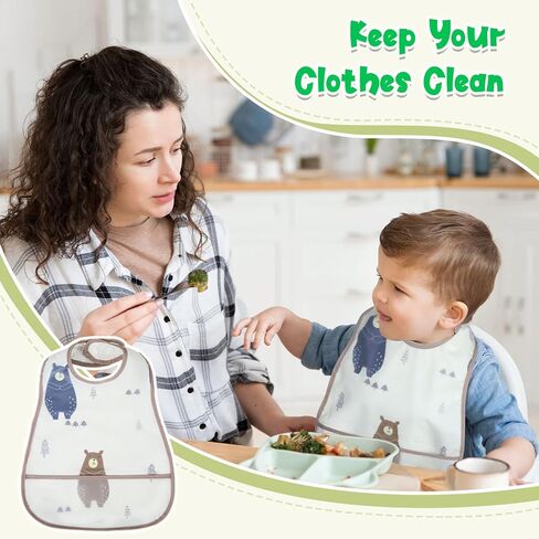 Hoosige 24 Pieces Baby Waterproof Bibs Baby Bibs with Adjustable Snap and Crumb Catcher Pocket Feeding Bibs Apron Pocket Soft Food Bibs for Toddler Boy Infant Girl 6-48 Months, 8 Patterns in Kuwait