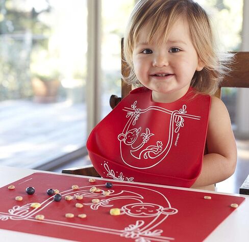 Modern Twist Bucket-Bib 100% Food-Grade Silicone, Waterproof and Reusable, Badger Family – Lavender in Kuwait