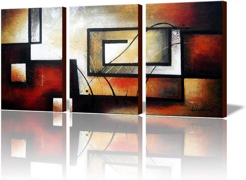 لوحة زيتية تجريدية مرسومة يدويًا 100% من ARTLAND على القماش، متاهة الذاكرة، 3 قطع من معرض الصور ملفوفة، لوحة فنية جدارية مؤطرة جاهزة للتعليق لغرفة المعيشة لديكور الحائط، ديكور المنزل، 36 × 72 بوصة in Kuwait