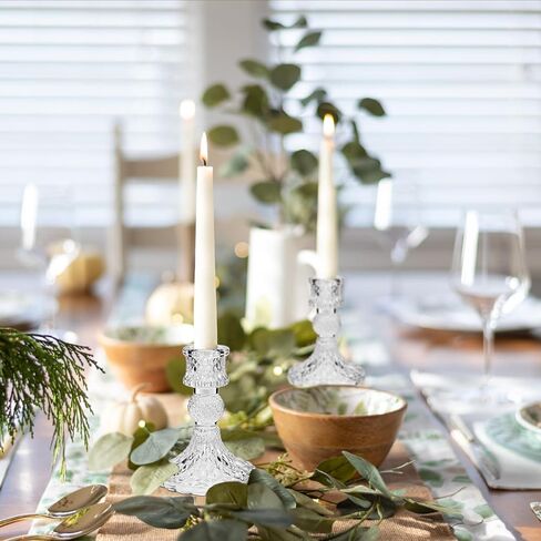 Daofary Taper Candlestick Holder Set of 12, Clear Glass Candle Holders for Candlesticks, Crystal Taper Candle Holders for Table Centerpiece Fit 0.8 Inch Candles (Clear) in Kuwait