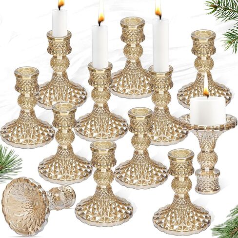 Daofary Taper Candlestick Holder Set of 12, Clear Glass Candle Holders for Candlesticks, Crystal Taper Candle Holders for Table Centerpiece Fit 0.8 Inch Candles (Clear) in Kuwait