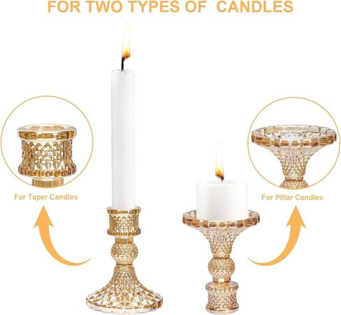 Daofary Taper Candlestick Holder Set of 12, Clear Glass Candle Holders for Candlesticks, Crystal Taper Candle Holders for Table Centerpiece Fit 0.8 Inch Candles (Clear) in Kuwait