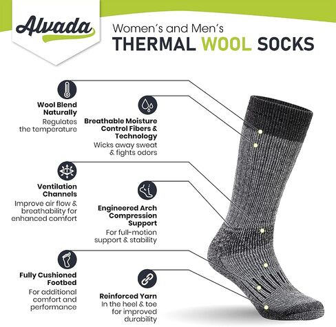 Alvada Warm Thermal Wool Socks for Winter Moisture Wicking and Breathable Cozy Boot Socks in Kuwait