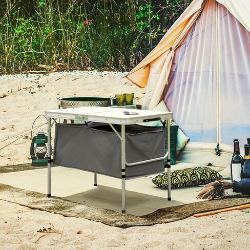 Coastrail Outdoor Folding Camping Table with Storage Height Adjustable Portable Lightweight Camping Table for Party, BBQ, Backyards and Picnic, White, 36 inch X 24 inch X 28 inch in Kuwait