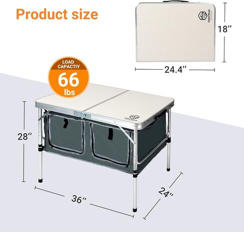 Coastrail Outdoor Folding Camping Table with Storage Height Adjustable Portable Lightweight Camping Table for Party, BBQ, Backyards and Picnic, White, 36 inch X 24 inch X 28 inch in Kuwait