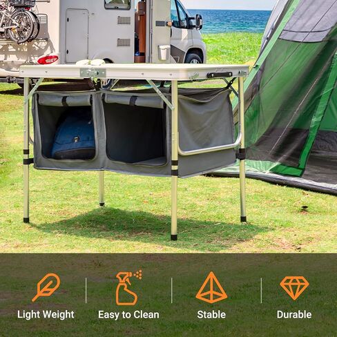 Coastrail Outdoor Folding Camping Table with Storage Height Adjustable Portable Lightweight Camping Table for Party, BBQ, Backyards and Picnic, White, 36 inch X 24 inch X 28 inch in Kuwait