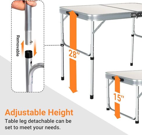 Coastrail Outdoor Folding Camping Table with Storage Height Adjustable Portable Lightweight Camping Table for Party, BBQ, Backyards and Picnic, White, 36 inch X 24 inch X 28 inch in Kuwait