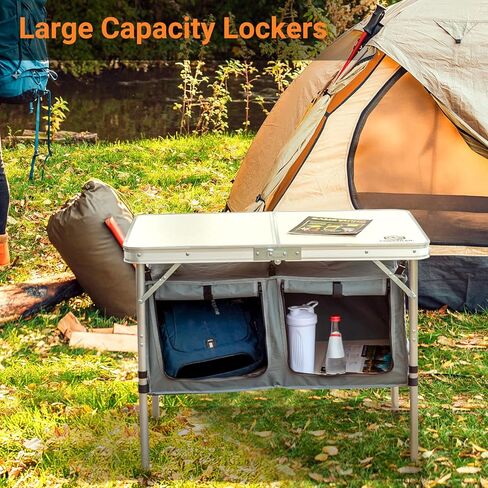 Coastrail Outdoor Folding Camping Table with Storage Height Adjustable Portable Lightweight Camping Table for Party, BBQ, Backyards and Picnic, White, 36 inch X 24 inch X 28 inch in Kuwait