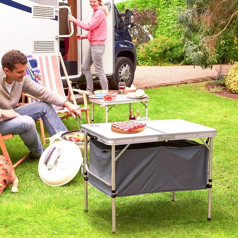 Coastrail Outdoor Folding Camping Table with Storage Height Adjustable Portable Lightweight Camping Table for Party, BBQ, Backyards and Picnic, White, 36 inch X 24 inch X 28 inch in Kuwait