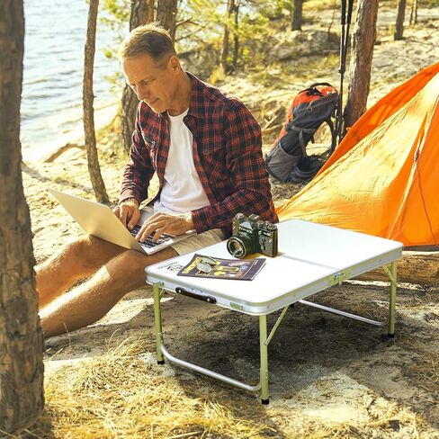 Coastrail Outdoor Folding Camping Table with Storage Height Adjustable Portable Lightweight Camping Table for Party, BBQ, Backyards and Picnic, White, 36 inch X 24 inch X 28 inch in Kuwait