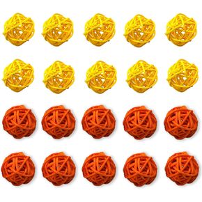 15PCS 2" Decorative Rattan Balls, Perfect Ornament for X-MAS,Wedding, Party, Home Decor, Orbs Vase Fillers (5cm,Brown-Naturalcolor-White)
