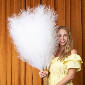 Faux Pampas Grass 6 Stems, Artificial Pampas Grass - 43 inch Total Extra Large Pompass Grass Tall Pompous Boho Flower Arrangement and Floor Vase Filler Home Decor for Room Wedding Party (Blue)