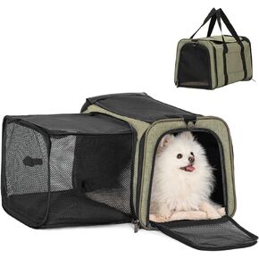 Petsfit 19"X12" X12" Expandable Cat Dog Carrier for Small Medium Cat Or Puppy Up to 20 Pounds, Square Extension Add More Space, Washable Soft Pet Carrier for Home Outdoor Travel, Gray