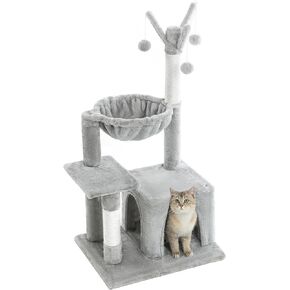 Pesofer Small Cat Tree Cat Tower for Indoor Cats with Dangling Balls and Round Hammock Light Gray in Kuwait