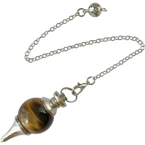 EDEN'S CALL Reiki Crystal Point Pendulum Tiger's Eye Stone Bead Pendant with Silvery Chain for Divination