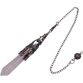 6 Facet Healing Green Aventurine Crystal Bronze Pendulum for Wicca Dowsing Hexagonal Stone Pointed Pendant with Chain for Divination
