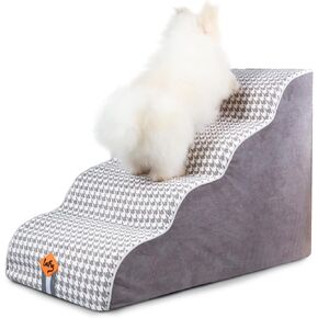 Laifug Curved Dog Stairs for Small Dogs, 2-Step Pet Stairs for High Beds and Couch, Non-Slip Balanced Dog Indoor Step with High Density Foam, Houndstooth Double Layer Dog Staircase
