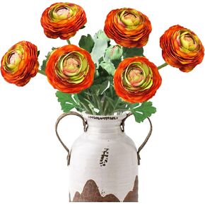 20.5'' Ranunculus Artificial Flowers 6PCS Single Stem Artificial Flowers Floral Arrangement for Home Table Festivals Indoor Outdoor Decor (Orange)