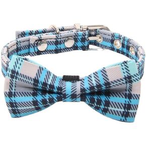 Faux Leather Plaid Dog Collar Bowtie&Bell Ring Pet Necklace for Dogs and Cats Small Medium (S, Pink)