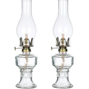 DNRVK 2 Pieces Rustic Oil Lamp Lantern Vintage Glass Kerosene Lamp 12.5''Chamber Oil Lamps for Indoor Use Home Decor Lighting Classic Old Hurricane Oil Lamp for Emergency Lighting