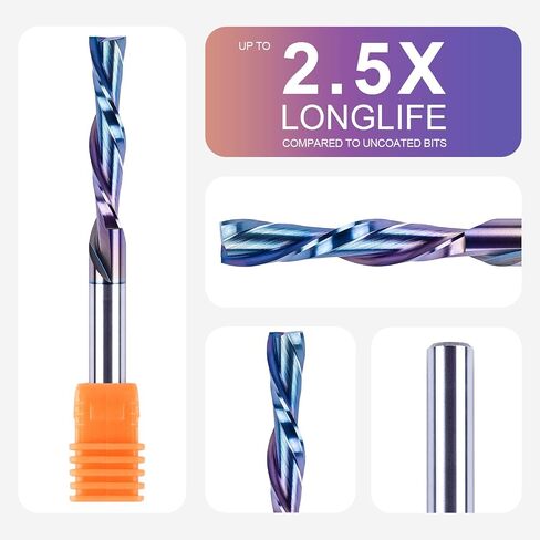 SpeTool Down Cut Spiral Router Bits 1/4 Shank with Coating, 1-1/4 Inch Cutting Length 3 Inch OVL, CNC Bits for Wood Inlay Slot Mortise Cutting Carving Engraving in Saudi Arabia
