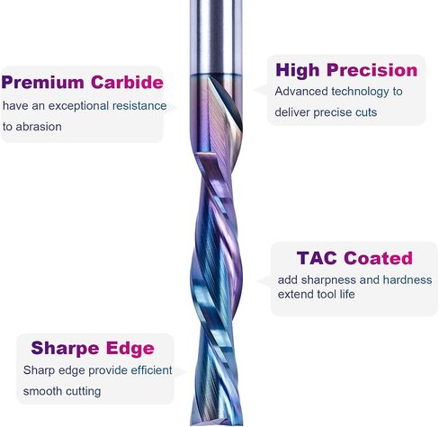 SpeTool Down Cut Spiral Router Bits 1/4 Shank with Coating, 1-1/4 Inch Cutting Length 3 Inch OVL, CNC Bits for Wood Inlay Slot Mortise Cutting Carving Engraving in Saudi Arabia