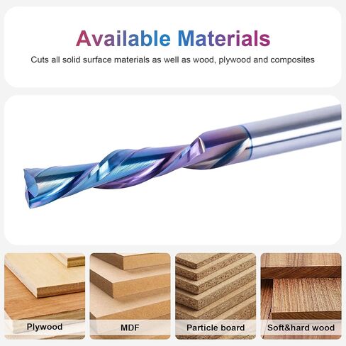 SpeTool Down Cut Spiral Router Bits 1/4 Shank with Coating, 1-1/4 Inch Cutting Length 3 Inch OVL, CNC Bits for Wood Inlay Slot Mortise Cutting Carving Engraving in Saudi Arabia