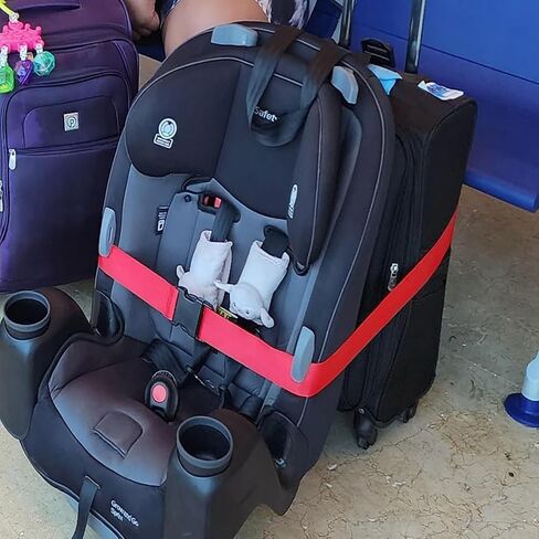 حزام سفر لمقعد السيارة | حزام أمتعة مقعد السيارة للمطار يحول بسهولة مقعد سيارة طفلك والأمتعة المحمولة إلى حامل عربة أطفال مقعد السيارة في المطار، لحل مخاوف السفر (أحمر) in Kuwait