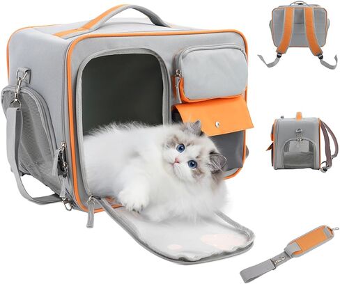 شنطة ظهر لحمل الحيوانات الاليفة 3 في 1، شنطة محمولة للحيوانات الاليفة - شنطة حمل الحيوانات الاليفة من القماش قابلة للطي، شنطة سفر للكلاب والقطط، شنطة يد قابلة للطي مع سحابات امان وجيوب وسجادة مخملية in Kuwait
