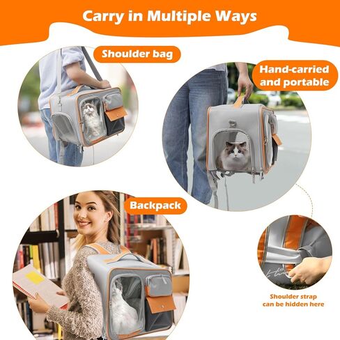 شنطة ظهر لحمل الحيوانات الاليفة 3 في 1، شنطة محمولة للحيوانات الاليفة - شنطة حمل الحيوانات الاليفة من القماش قابلة للطي، شنطة سفر للكلاب والقطط، شنطة يد قابلة للطي مع سحابات امان وجيوب وسجادة مخملية in Kuwait
