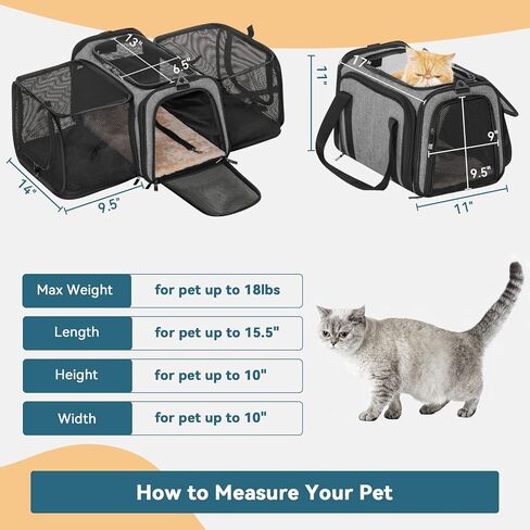 Petsfit 19 بوصة × 12 بوصة × 12 بوصة حامل كلب للقطط قابل للتوسيع للقطط الصغيرة المتوسطة أو الجرو يصل وزنه إلى 20 رطلاً، امتداد مربع يضيف مساحة أكبر، حامل حيوانات أليفة ناعم قابل للغسل للسفر في المنزل في الهواء الطلق، رمادي in Kuwait