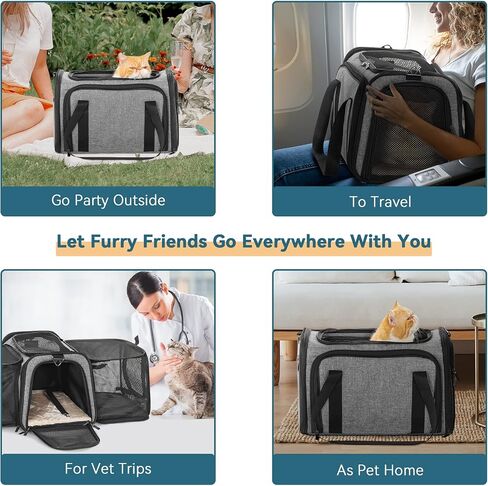 Petsfit 19 بوصة × 12 بوصة × 12 بوصة حامل كلب للقطط قابل للتوسيع للقطط الصغيرة المتوسطة أو الجرو يصل وزنه إلى 20 رطلاً، امتداد مربع يضيف مساحة أكبر، حامل حيوانات أليفة ناعم قابل للغسل للسفر في المنزل في الهواء الطلق، رمادي in Kuwait