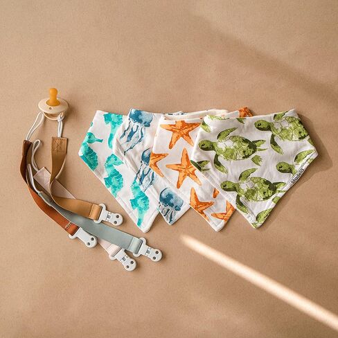 صدرية للأطفال من ستاديلا قابلة للتعديل مع أزرار كبس لسيلان اللعاب ملابس تجشؤ، 4 عبوات من مجموعة هدايا استحمام الأطفال للأولاد والبنات - الشعاب المرجانية والبحر والبحر والشاطئ والسلحفاة الاستوائية in Kuwait