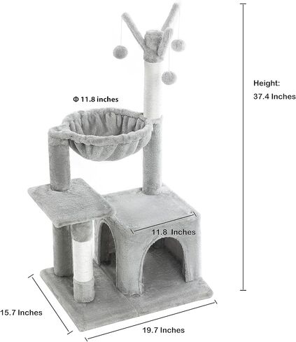 Pesofer Small Cat Tree Cat Tower for Indoor Cats with Dangling Balls and Round Hammock Light Gray in Kuwait