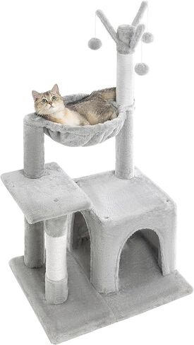 Pesofer Small Cat Tree Cat Tower for Indoor Cats with Dangling Balls and Round Hammock Light Gray in Kuwait