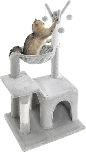 Pesofer Small Cat Tree Cat Tower for Indoor Cats with Dangling Balls and Round Hammock Light Gray in Kuwait