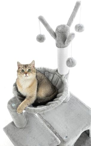 Pesofer Small Cat Tree Cat Tower for Indoor Cats with Dangling Balls and Round Hammock Light Gray in Kuwait