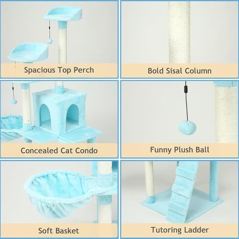 KZLAA 54in Cat Tree Cat Tower أثاث الشقة عمود خدش مع حبل السيزال الطبيعي، أرجوحة ومهد للقطط والقطط، حامل تسلق القطط طويل القامة مع جثم قطيفة وألعاب (بيج) in Saudi Arabia