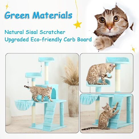 KZLAA 54in Cat Tree Cat Tower أثاث الشقة عمود خدش مع حبل السيزال الطبيعي، أرجوحة ومهد للقطط والقطط، حامل تسلق القطط طويل القامة مع جثم قطيفة وألعاب (بيج) in Saudi Arabia