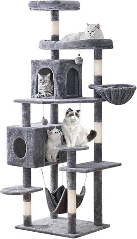Cat Tree 71.6 inches Cat Tower for Indoor Cats, Multi-Level Cat Condo Furniture with Scratching Posts Plush Perches, Activity Center with Cozy Basket & Hammock for Large Cat,Beige in Saudi Arabia