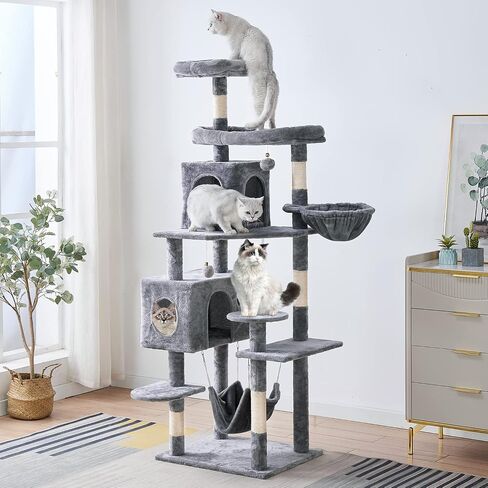 Cat Tree 71.6 inches Cat Tower for Indoor Cats, Multi-Level Cat Condo Furniture with Scratching Posts Plush Perches, Activity Center with Cozy Basket & Hammock for Large Cat,Beige in Saudi Arabia