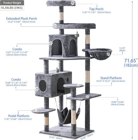 Cat Tree 71.6 inches Cat Tower for Indoor Cats, Multi-Level Cat Condo Furniture with Scratching Posts Plush Perches, Activity Center with Cozy Basket & Hammock for Large Cat,Beige in Saudi Arabia