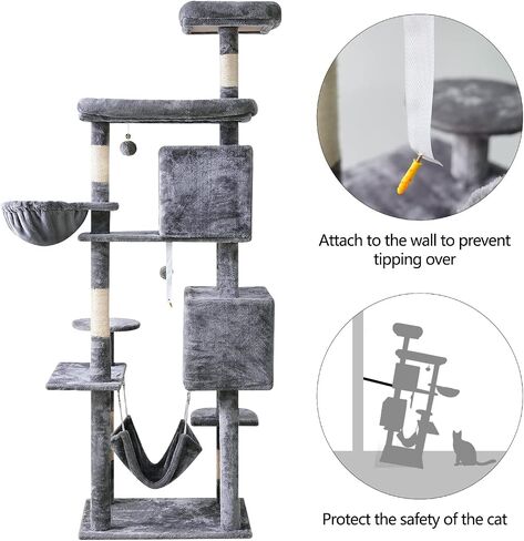 Cat Tree 71.6 inches Cat Tower for Indoor Cats, Multi-Level Cat Condo Furniture with Scratching Posts Plush Perches, Activity Center with Cozy Basket & Hammock for Large Cat,Beige in Saudi Arabia