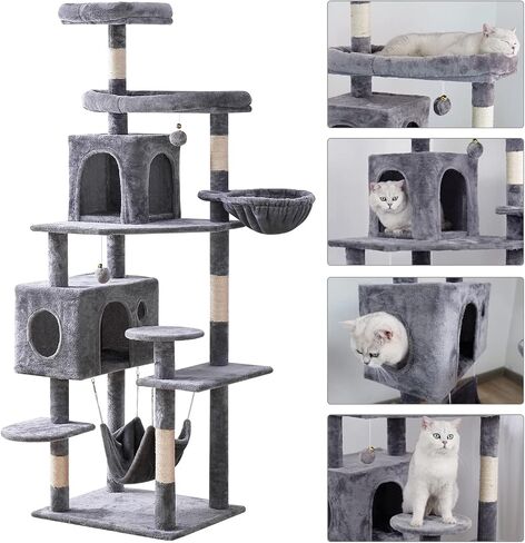 Cat Tree 71.6 inches Cat Tower for Indoor Cats, Multi-Level Cat Condo Furniture with Scratching Posts Plush Perches, Activity Center with Cozy Basket & Hammock for Large Cat,Beige in Saudi Arabia