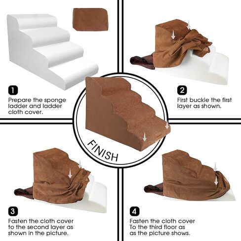 Topmart Replacement Cover 4 Tiers Foam Dog Ramps/Steps, Color Brown in Kuwait